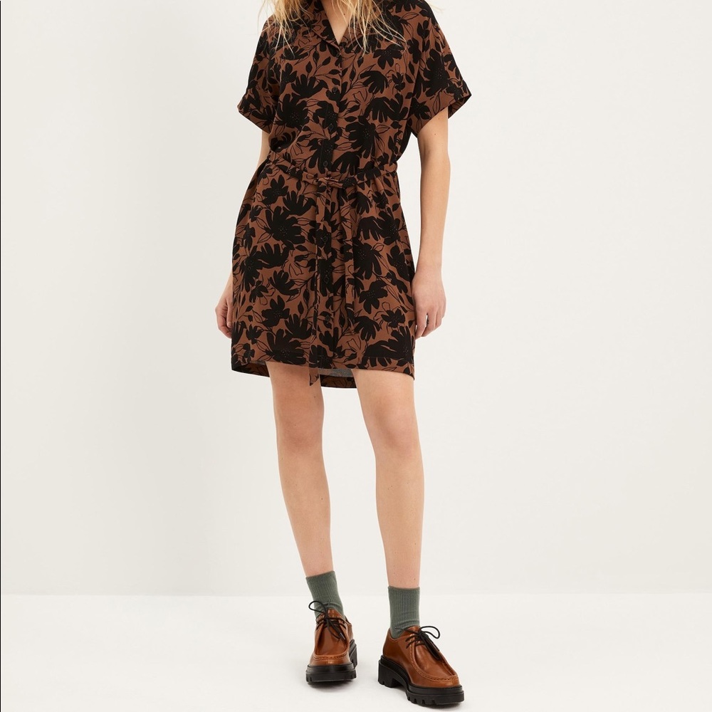 Frank And Oak Leaf Camp Collar Dress in Brown